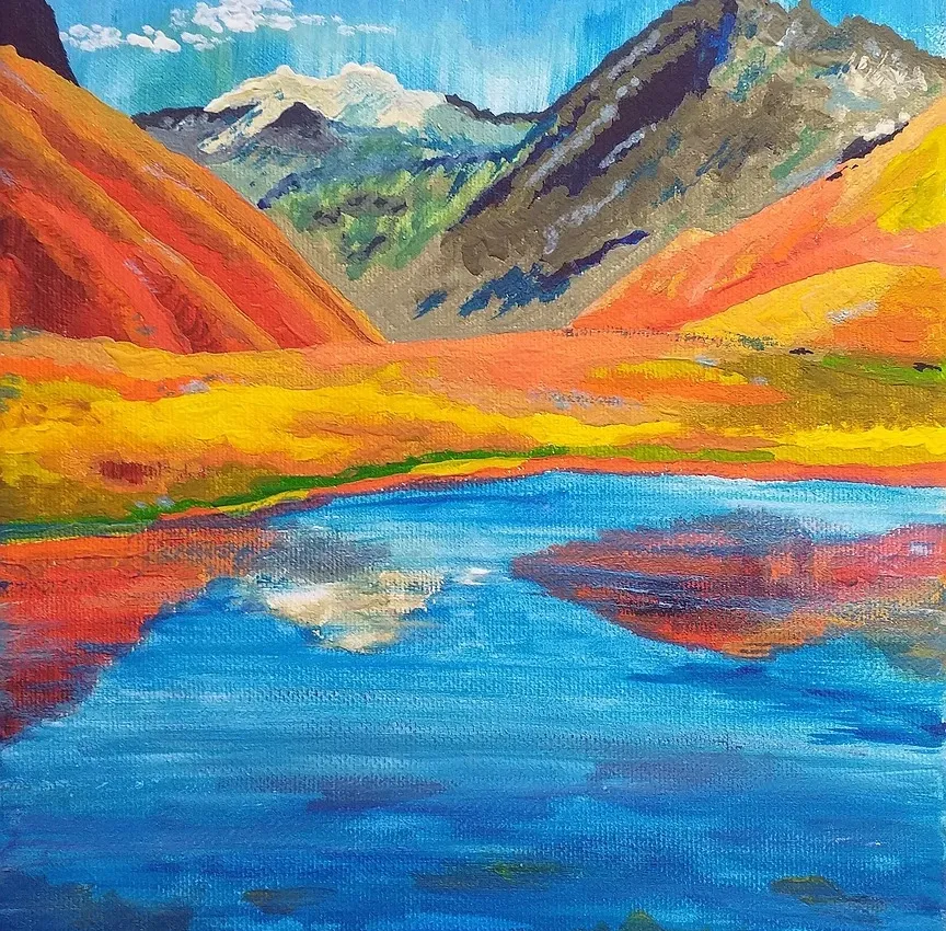 What´s next? With no end, acryl op linnen in houten lijst 40 bij 40 cm, Prijs € 450,00